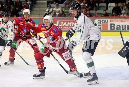 EBEL. Eishockey Bundesliga. KAC gegen Olimpija Ljubljana. Finn Van Ee, (KAC),  Aljosa Crnovic    (Ljubljana). Klagenfurt, 22.9.2024. 
Foto: Kuess
www.qspictures.net
---
pressefotos, pressefotografie, kuess, qs, qspictures, sport, bild, bilder, bilddatenbank