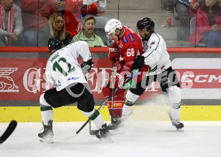 EBEL. Eishockey Bundesliga. KAC gegen Olimpija Ljubljana.  Luka Gomboc,   (KAC), Nik Simsic, Wyatt Dale Ege  (Ljubljana). Klagenfurt, 22.9.2024. 
Foto: Kuess
www.qspictures.net
---
pressefotos, pressefotografie, kuess, qs, qspictures, sport, bild, bilder, bilddatenbank