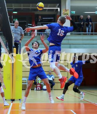 Volleyball Testspiel. SK Aich/Dob gegen ACH Ljubljana. Henriyue Adami, Jekabs Dzenis  (Aich/Dob). Bleiburg, am 25.9.2024.
Foto: Kuess
www.qspictures.net
---
pressefotos, pressefotografie, kuess, qs, qspictures, sport, bild, bilder, bilddatenbank