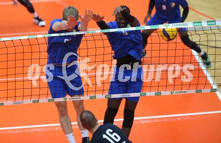 Volleyball Testspiel. SK Aich/Dob gegen ACH Ljubljana. Jakub Klajmon, Carlos Yoandrys (Aich/Dob). Bleiburg, am 25.9.2024.
Foto: Kuess
www.qspictures.net
---
pressefotos, pressefotografie, kuess, qs, qspictures, sport, bild, bilder, bilddatenbank