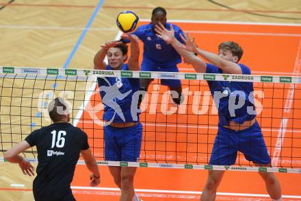 Volleyball Testspiel. SK Aich/Dob gegen ACH Ljubljana.  Henriyue Adami, Jakub Klajmon (Aich/Dob). Bleiburg, am 25.9.2024.
Foto: Kuess
www.qspictures.net
---
pressefotos, pressefotografie, kuess, qs, qspictures, sport, bild, bilder, bilddatenbank