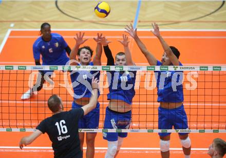 Volleyball Testspiel. SK Aich/Dob gegen ACH Ljubljana.  Henriyue Adami, Jekabs Dzenis, Vitor Yudi Yamamoto (Aich/Dob). Bleiburg, am 25.9.2024.
Foto: Kuess
www.qspictures.net
---
pressefotos, pressefotografie, kuess, qs, qspictures, sport, bild, bilder, bilddatenbank