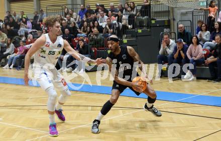 Basketball 2. Liga 2024/2025. Grunddurchgang 1. Runde. Woerthersee Piraten gegen Dornbirn Lions. Shawn L. Ray (Piraten),  Berk Mehmed (Dornbirn). Klagenfurt, am 28.9.2024.
Foto: Kuess


---
pressefotos, pressefotografie, kuess, qs, qspictures, sport, bild, bilder, bilddatenbank