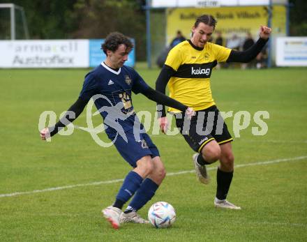 Fussball. 2. KLasse B. Faakersee 1b gegen Velden 1b. Luca Samonig  (Faakersee),   Bojan Cubrilo (Velden).  Faak, am 28.9.2024.
Foto: Kuess
www.qspictures.net
---
pressefotos, pressefotografie, kuess, qs, qspictures, sport, bild, bilder, bilddatenbank