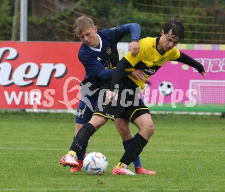 Fussball. 2. KLasse B. Faakersee 1b gegen Velden 1b.  Felix Kollinger (Faakersee),   Fabio Unterweger (Velden).  Faak, am 28.9.2024.
Foto: Kuess
www.qspictures.net
---
pressefotos, pressefotografie, kuess, qs, qspictures, sport, bild, bilder, bilddatenbank