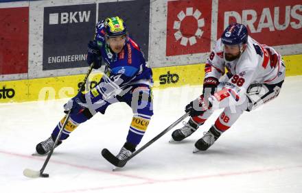 EBEL. Eishockey Bundesliga. VSV gegen HC TIWAG Innsbruck.  Tschurnig Johannes  (VSV),  Lattner Jan  (Innsbruck). Klagenfurt, 6.10.2024. 
Foto: Kuess
www.qspictures.net
---
pressefotos, pressefotografie, kuess, qs, qspictures, sport, bild, bilder, bilddatenbank