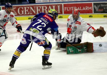 EBEL. Eishockey Bundesliga. VSV gegen HC TIWAG Innsbruck.  Hughes John  (VSV),  Buitenhuis Evan (Innsbruck). Klagenfurt, 6.10.2024. 
Foto: Kuess
www.qspictures.net
---
pressefotos, pressefotografie, kuess, qs, qspictures, sport, bild, bilder, bilddatenbank