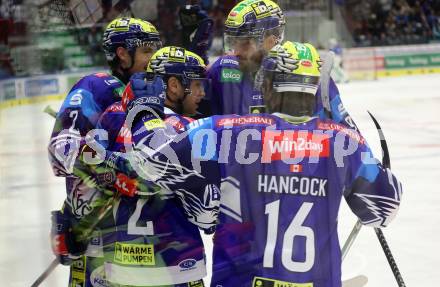 EBEL. Eishockey Bundesliga. VSV gegen HC TIWAG Innsbruck.   Torjubel Hughes John (VSV). Klagenfurt, 6.10.2024. 
Foto: Kuess
www.qspictures.net
---
pressefotos, pressefotografie, kuess, qs, qspictures, sport, bild, bilder, bilddatenbank