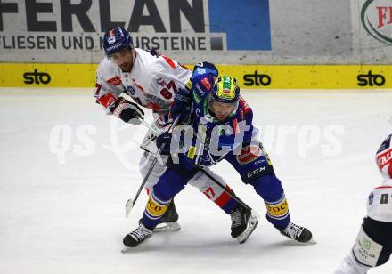 EBEL. Eishockey Bundesliga. VSV gegen HC TIWAG Innsbruck.  Rauchenwald Alexander  (VSV),  Bauer Sascha (Innsbruck). Klagenfurt, 6.10.2024. 
Foto: Kuess
www.qspictures.net
---
pressefotos, pressefotografie, kuess, qs, qspictures, sport, bild, bilder, bilddatenbank