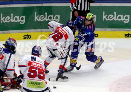 EBEL. Eishockey Bundesliga. VSV gegen HC TIWAG Innsbruck.  Pearson Chase  (VSV),   Grasso Patrick (Innsbruck). Klagenfurt, 6.10.2024. 
Foto: Kuess
www.qspictures.net
---
pressefotos, pressefotografie, kuess, qs, qspictures, sport, bild, bilder, bilddatenbank