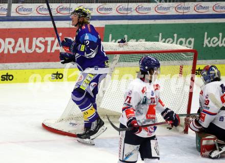 EBEL. Eishockey Bundesliga. VSV gegen HC TIWAG Innsbruck. Torjubel Pearson Chase,   (VSV). Klagenfurt, 6.10.2024. 
Foto: Kuess
www.qspictures.net
---
pressefotos, pressefotografie, kuess, qs, qspictures, sport, bild, bilder, bilddatenbank