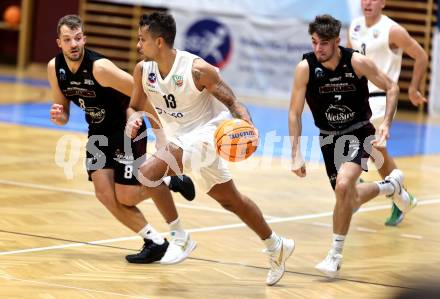 Basketball 2. Liga 2024/2025. Grunddurchgang 2. Runde. KOS Celovec gegen Mistelbach Mustangs. Mauro Gerszke (KOS),  Jan Kozina  (Mistelbach Mustangs). Klagenfurt, am 5.10.2024.
Foto: Kuess


---
pressefotos, pressefotografie, kuess, qs, qspictures, sport, bild, bilder, bilddatenbank