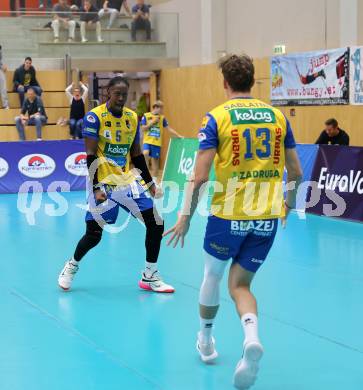 Volleyball CEV Cup. SK Sich/Dob gegen Lausanne. Jubel  Carlos Yoandrys Charles Santana  (Aich/Dob). Bleiburg, am 9.10.2024.
Foto: Kuess
---
pressefotos, pressefotografie, kuess, qs, qspictures, sport, bild, bilder, bilddatenbank