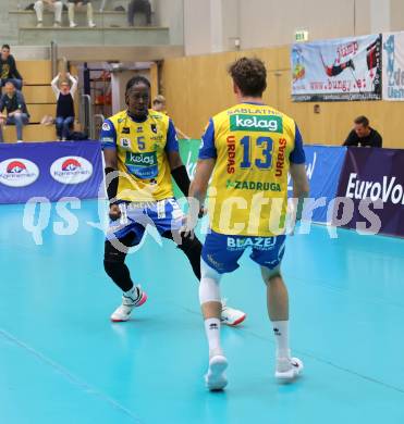 Volleyball CEV Cup. SK Sich/Dob gegen Lausanne. Jubel  Carlos Yoandrys Charles Santana  (Aich/Dob). Bleiburg, am 9.10.2024.
Foto: Kuess
---
pressefotos, pressefotografie, kuess, qs, qspictures, sport, bild, bilder, bilddatenbank