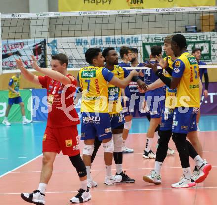 Volleyball CEV Cup. SK Sich/Dob gegen Lausanne. Jubel (Aich/Dob). Bleiburg, am 9.10.2024.
Foto: Kuess
---
pressefotos, pressefotografie, kuess, qs, qspictures, sport, bild, bilder, bilddatenbank