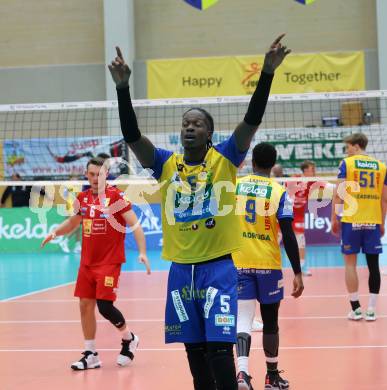 Volleyball CEV Cup. SK Sich/Dob gegen Lausanne. Henrique Adami, Jubel Carlos Yoandrys Charles Santana  (Aich/Dob). Bleiburg, am 9.10.2024.
Foto: Kuess
---
pressefotos, pressefotografie, kuess, qs, qspictures, sport, bild, bilder, bilddatenbank