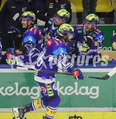 Eishockey ICE Bundesliga. VSV gegen Pioneers Vorarlberg. Torjubel  Patrick Holway (VSV). Villach, am 11.10.2024.
Foto: Kuess
---
pressefotos, pressefotografie, kuess, qs, qspictures, sport, bild, bilder, bilddatenbank