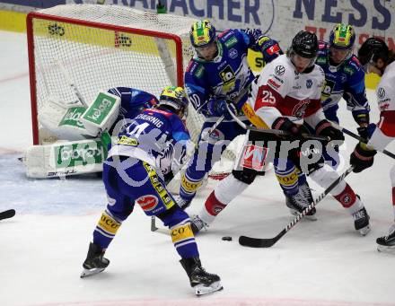 Eishockey ICE Bundesliga. VSV gegen Pioneers Vorarlberg. Johannes Tschurnig, Thomas Vallant, Marco Richter (VSV),  Julian Metzger (Vorarlberg). Villach, am 11.10.2024.
Foto: Kuess
---
pressefotos, pressefotografie, kuess, qs, qspictures, sport, bild, bilder, bilddatenbank