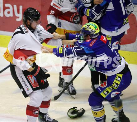 Eishockey ICE Bundesliga. VSV gegen Pioneers Vorarlberg. Philipp Lindner (VSV), Oliver Cooper (Vorarlberg). Villach, am 11.10.2024.
Foto: Kuess
---
pressefotos, pressefotografie, kuess, qs, qspictures, sport, bild, bilder, bilddatenbank