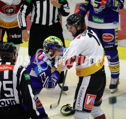 Eishockey ICE Bundesliga. VSV gegen Pioneers Vorarlberg. Philipp Lindner (VSV), Oliver Cooper (Vorarlberg). Villach, am 11.10.2024.
Foto: Kuess
---
pressefotos, pressefotografie, kuess, qs, qspictures, sport, bild, bilder, bilddatenbank