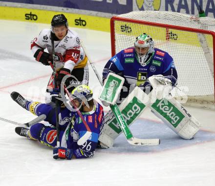 Eishockey ICE Bundesliga. VSV gegen Pioneers Vorarlberg. Patrick Holway, Jean Philippe Lamourex (VSV), Oskar Maier (Vorarlberg). Villach, am 11.10.2024.
Foto: Kuess
---
pressefotos, pressefotografie, kuess, qs, qspictures, sport, bild, bilder, bilddatenbank