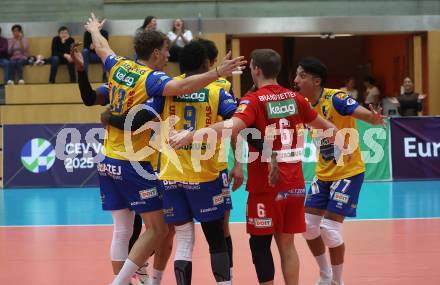 Volleyball CEV Cup. SK Sich/Dob gegen Lausanne. Jubel  (Aich/Dob). Bleiburg, am 9.10.2024.
Foto: Kuess
---
pressefotos, pressefotografie, kuess, qs, qspictures, sport, bild, bilder, bilddatenbank