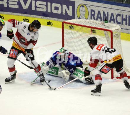 Eishockey ICE Bundesliga. VSV gegen Pioneers Vorarlberg. Jean Philippe Lamoureux (VSV), Oliver Cooper, Brady Gilmour (Vorarlberg). Villach, am 11.10.2024.
Foto: Kuess
---
pressefotos, pressefotografie, kuess, qs, qspictures, sport, bild, bilder, bilddatenbank