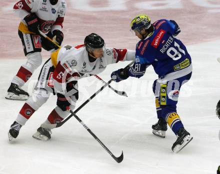 Eishockey ICE Bundesliga. VSV gegen Pioneers Vorarlberg. Marco Richter (VSV), Jakob Lundegard (Vorarlberg). Villach, am 11.10.2024.
Foto: Kuess
---
pressefotos, pressefotografie, kuess, qs, qspictures, sport, bild, bilder, bilddatenbank