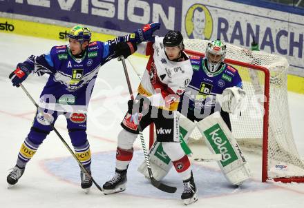 Eishockey ICE Bundesliga. VSV gegen Pioneers Vorarlberg. Philipp Lindner, Jean Philippe Lamoureux (VSV), Oliver Cooper (Vorarlberg). Villach, am 11.10.2024.
Foto: Kuess
---
pressefotos, pressefotografie, kuess, qs, qspictures, sport, bild, bilder, bilddatenbank