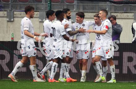 Fussball Bundesliga.  SK Austria Klagenfurt gegen Austria Wien . Torjubel Andreas Gruber (Wien). Klagenfurt, am 20.10.2024.
Foto: Kuess
www.qspictures.net
---
pressefotos, pressefotografie, kuess, qs, qspictures, sport, bild, bilder, bilddatenbank