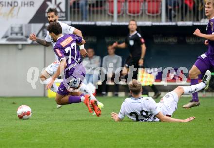 Fussball Bundesliga.  SK Austria Klagenfurt gegen Austria Wien .  Ben Bobzien,  (Klagenfurt),   Philipp Wiesinger (Wien). Klagenfurt, am 20.10.2024.
Foto: Kuess
www.qspictures.net
---
pressefotos, pressefotografie, kuess, qs, qspictures, sport, bild, bilder, bilddatenbank