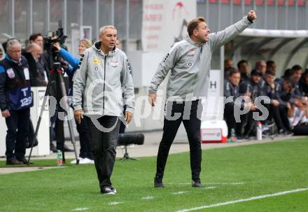 Fussball Bundesliga.  SK Austria Klagenfurt gegen Austria Wien . Trainer Peter Pacult, Co-Trainer Martin Lassnig  (Klagenfurt), Klagenfurt, am 20.10.2024.
Foto: Kuess
www.qspictures.net
---
pressefotos, pressefotografie, kuess, qs, qspictures, sport, bild, bilder, bilddatenbank