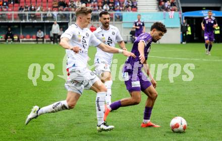 Fussball Bundesliga.  SK Austria Klagenfurt gegen Austria Wien .  Ben Bobzien,  (Klagenfurt),   Philipp Wiesinger (Wien). Klagenfurt, am 20.10.2024.
Foto: Kuess
www.qspictures.net
---
pressefotos, pressefotografie, kuess, qs, qspictures, sport, bild, bilder, bilddatenbank