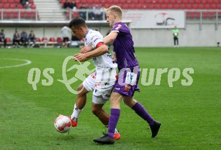 Fussball Bundesliga.  SK Austria Klagenfurt gegen Austria Wien . Christopher CVetko,   (Klagenfurt),  Manfred Fischer (Wien). Klagenfurt, am 20.10.2024.
Foto: Kuess
www.qspictures.net
---
pressefotos, pressefotografie, kuess, qs, qspictures, sport, bild, bilder, bilddatenbank