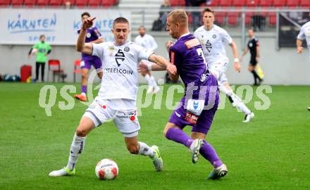 Fussball Bundesliga.  SK Austria Klagenfurt gegen Austria Wien .Florian Jaritz,  (Klagenfurt),  Reinhold Ranftl   (Wien). Klagenfurt, am 20.10.2024.
Foto: Kuess
www.qspictures.net
---
pressefotos, pressefotografie, kuess, qs, qspictures, sport, bild, bilder, bilddatenbank