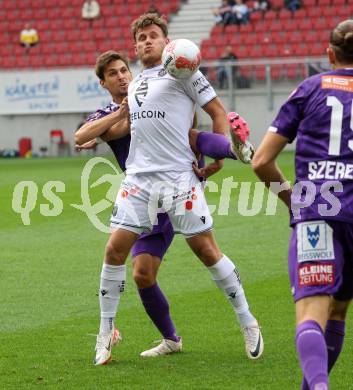 Fussball Bundesliga.  SK Austria Klagenfurt gegen Austria Wien .  Thorsten Mahrer, (Klagenfurt),  Nik Prelec (Wien). Klagenfurt, am 20.10.2024.
Foto: Kuess
www.qspictures.net
---
pressefotos, pressefotografie, kuess, qs, qspictures, sport, bild, bilder, bilddatenbank