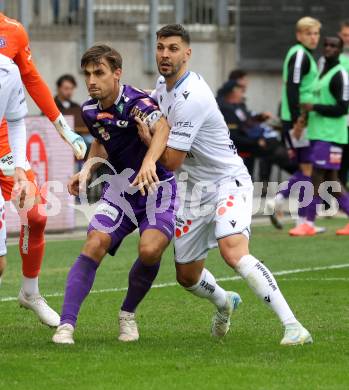 Fussball Bundesliga.  SK Austria Klagenfurt gegen Austria Wien .  Thorsten Mahrer, (Klagenfurt),  Aleksandar Dragovic  (Wien). Klagenfurt, am 20.10.2024.
Foto: Kuess
www.qspictures.net
---
pressefotos, pressefotografie, kuess, qs, qspictures, sport, bild, bilder, bilddatenbank