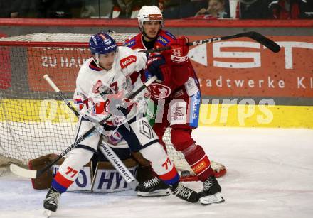 Eishockey Bundesliga. KAC gegen Innsbruck. Simeon Schwinger (KAC), Nicholas Welsh (Innsbruck). Klagenfurt, am 1.11.2024.
Foto: Kuess
---
pressefotos, pressefotografie, kuess, qs, qspictures, sport, bild, bilder, bilddatenbank