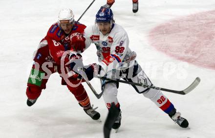 Eishockey Bundesliga. KAC gegen Innsbruck. Finn Van Ee (KAC), Mark Rassell (Innsbruck). Klagenfurt, am 1.11.2024.
Foto: Kuess
---
pressefotos, pressefotografie, kuess, qs, qspictures, sport, bild, bilder, bilddatenbank