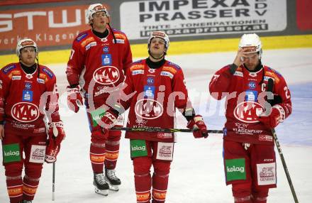 Eishockey Bundesliga. KAC gegen Innsbruck. Johannes Bischofberger, Mathias From, Daniel Obersteiner, Thomas Hundertpfund (KAC). Klagenfurt, am 1.11.2024.
Foto: Kuess
---
pressefotos, pressefotografie, kuess, qs, qspictures, sport, bild, bilder, bilddatenbank