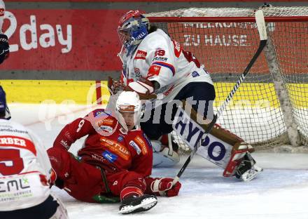 Eishockey Bundesliga. KAC gegen Innsbruck. Nicholas Eric Petersen (KAC), Evan Buitenhuis (Innsbruck). Klagenfurt, am 1.11.2024.
Foto: Kuess
---
pressefotos, pressefotografie, kuess, qs, qspictures, sport, bild, bilder, bilddatenbank