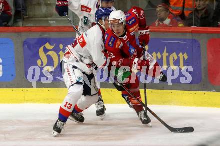 Eishockey Bundesliga. KAC gegen Innsbruck. Senna Peeters (KAC), Devin Steffler (Innsbruck). Klagenfurt, am 1.11.2024.
Foto: Kuess
---
pressefotos, pressefotografie, kuess, qs, qspictures, sport, bild, bilder, bilddatenbank