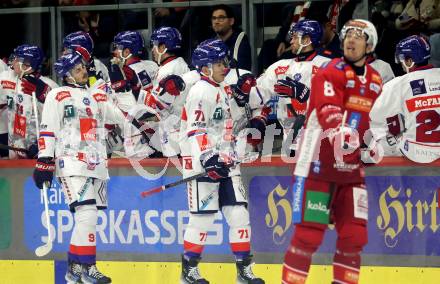 Eishockey Bundesliga. KAC gegen Innsbruck. Torjubel  (Innsbruck). Klagenfurt, am 1.11.2024.
Foto: Kuess
---
pressefotos, pressefotografie, kuess, qs, qspictures, sport, bild, bilder, bilddatenbank