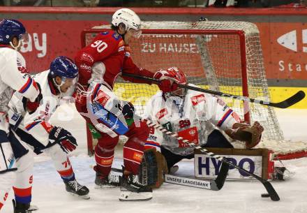 Eishockey Bundesliga. KAC gegen Innsbruck. Matthew Fraser (KAC), Patrick Grasso, Evan Buitenhuis (Innsbruck). Klagenfurt, am 1.11.2024.
Foto: Kuess
---
pressefotos, pressefotografie, kuess, qs, qspictures, sport, bild, bilder, bilddatenbank