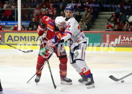 Eishockey Bundesliga. KAC gegen Innsbruck. Daniel Obersteiner (KAC), Anders Krogsgaard (Innsbruck). Klagenfurt, am 1.11.2024.
Foto: Kuess
---
pressefotos, pressefotografie, kuess, qs, qspictures, sport, bild, bilder, bilddatenbank