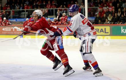 Eishockey Bundesliga. KAC gegen Innsbruck. Simeon Schwinger (KAC), Kele Steller (Innsbruck). Klagenfurt, am 1.11.2024.
Foto: Kuess
---
pressefotos, pressefotografie, kuess, qs, qspictures, sport, bild, bilder, bilddatenbank