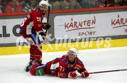 Eishockey Bundesliga. KAC gegen Innsbruck. Mathias From, Daniel Obersteiner (KAC). Klagenfurt, am 1.11.2024.
Foto: Kuess
---
pressefotos, pressefotografie, kuess, qs, qspictures, sport, bild, bilder, bilddatenbank