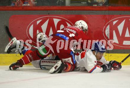 Eishockey Bundesliga. KAC gegen Innsbruck. Steven Strong (KAC), Yushihiroh Hirano (Innsbruck). Klagenfurt, am 1.11.2024.
Foto: Kuess
---
pressefotos, pressefotografie, kuess, qs, qspictures, sport, bild, bilder, bilddatenbank