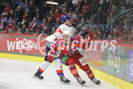 Eishockey Bundesliga. KAC gegen Innsbruck. Senna Peeters (KAC), Noah Kerber (Innsbruck). Klagenfurt, am 1.11.2024.
Foto: Kuess
---
pressefotos, pressefotografie, kuess, qs, qspictures, sport, bild, bilder, bilddatenbank