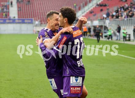 Fussball Bundesliga.  Austria Klagenfurt gegen WAC. Torjubel Ben Bobzien, Christopher Wernitznig  (Austria Klagenfurt).  Klagenfurt, am 3.11.2024.
Foto: Kuess
www.qspictures.net
---
pressefotos, pressefotografie, kuess, qs, qspictures, sport, bild, bilder, bilddatenbank